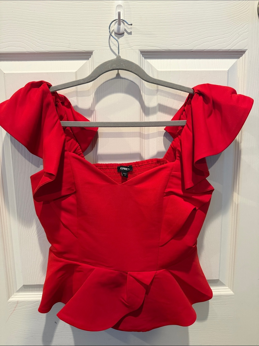 Express Red Ruffle Peplum Women's Top